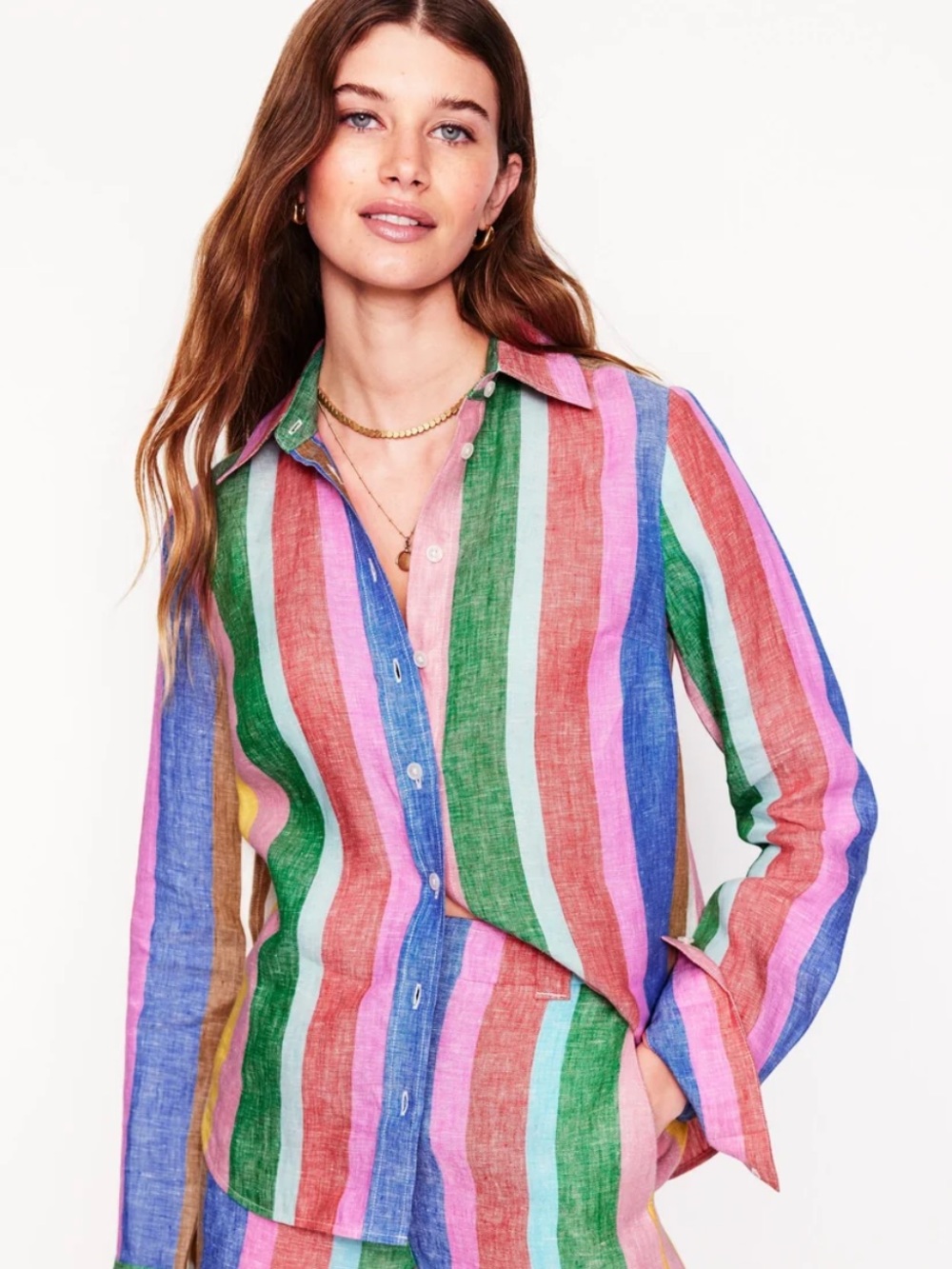 Boden Sienna Linen Shirt Striped Linen Shirt in Multicolor Size Medium Like New